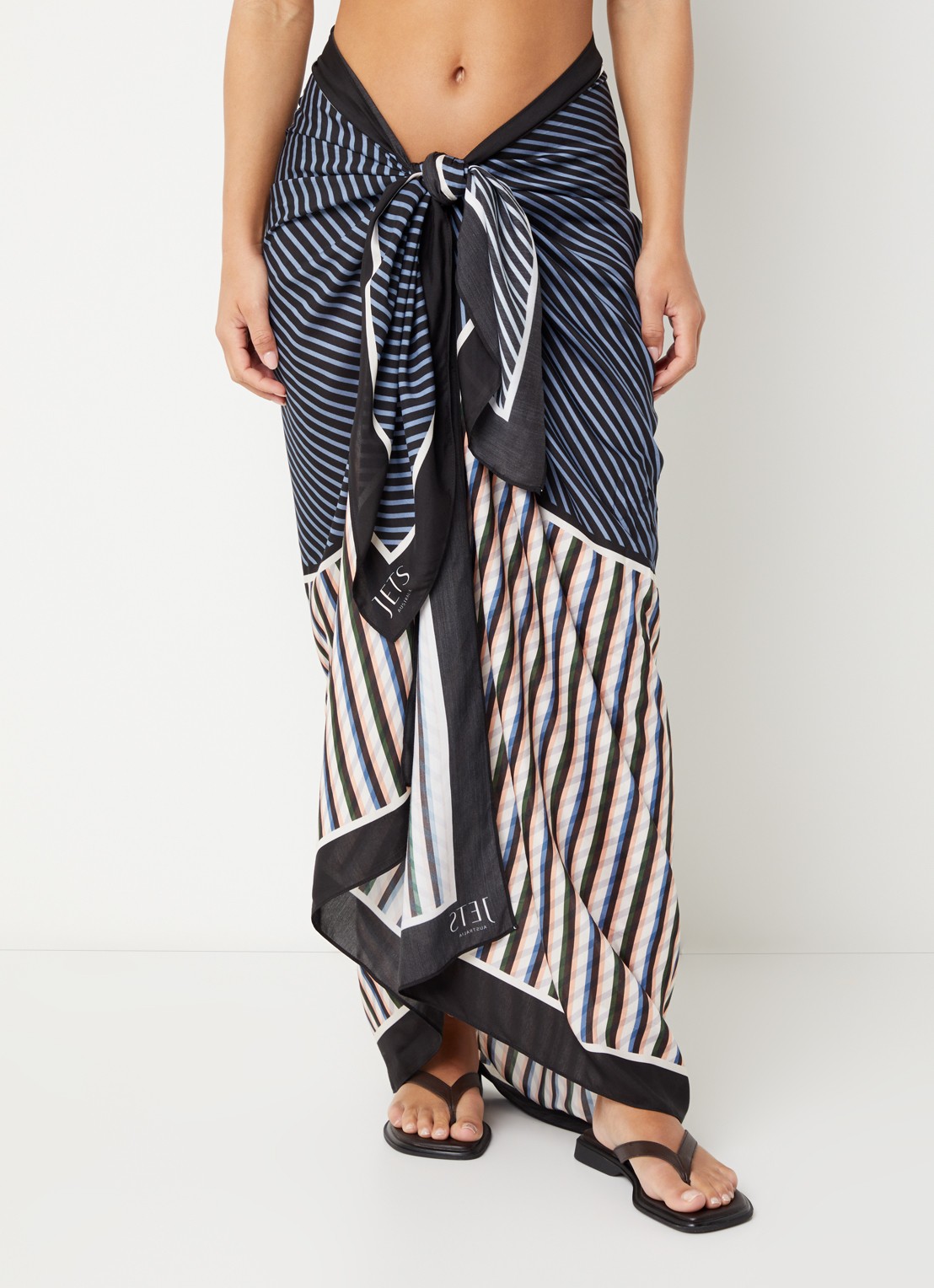 JETS Australia Laelia sarong in zijdeblend met streepprint 185 x 125 cm - detail 2 multicolor