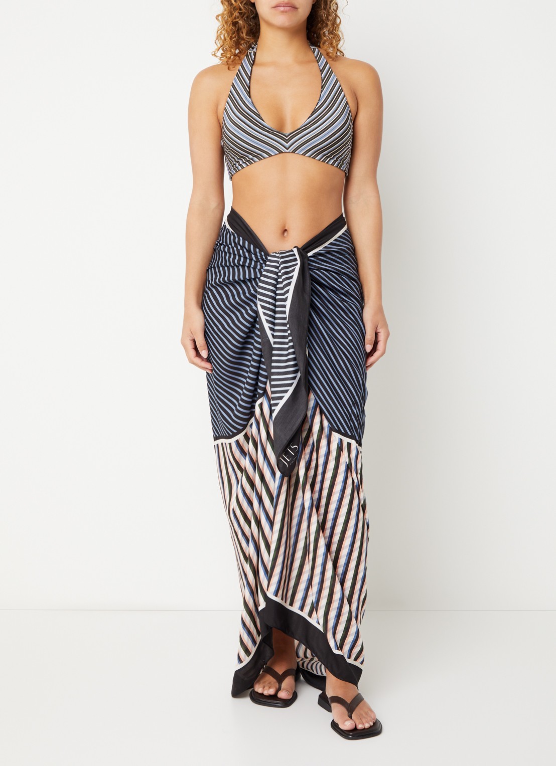 JETS Australia Laelia sarong in zijdeblend met streepprint 185 x 125 cm - voorkant 4 multicolor