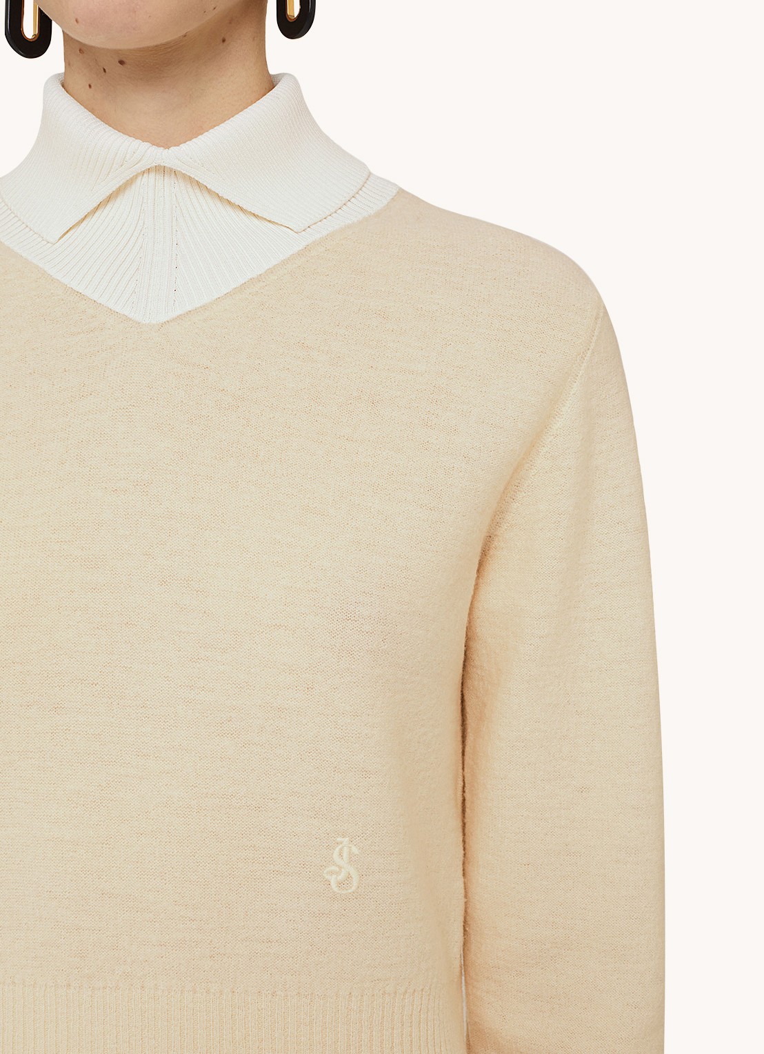 Jil Sander Fijngebreide trui in wolblend - detail 3 lichtgeel
