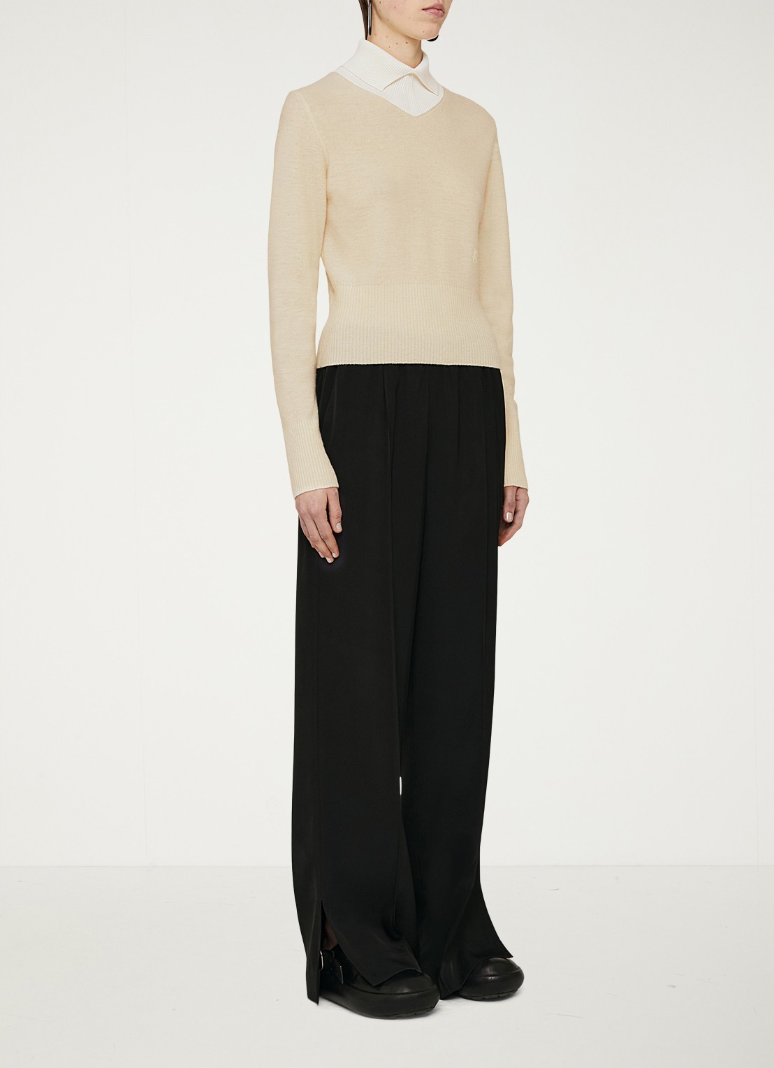 Jil Sander Fijngebreide trui in wolblend - detail 4 lichtgeel