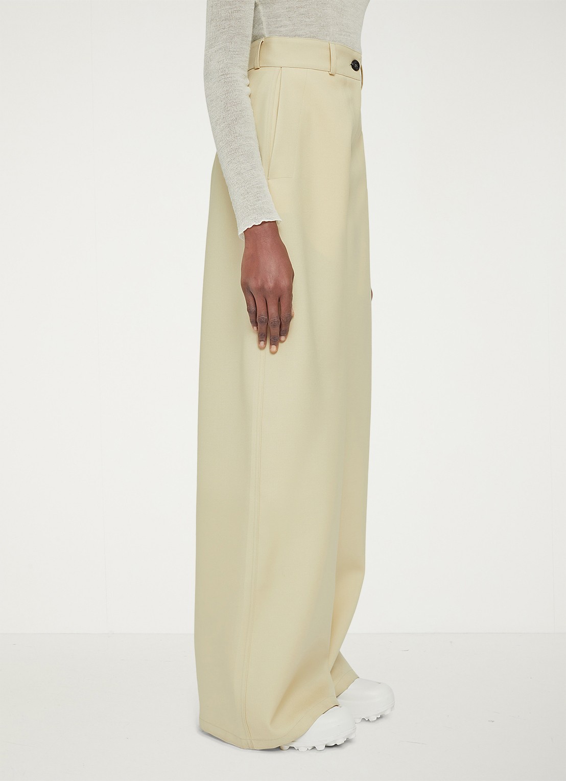 Jil Sander High waist wide leg pantalon van wol - detail 6 creme