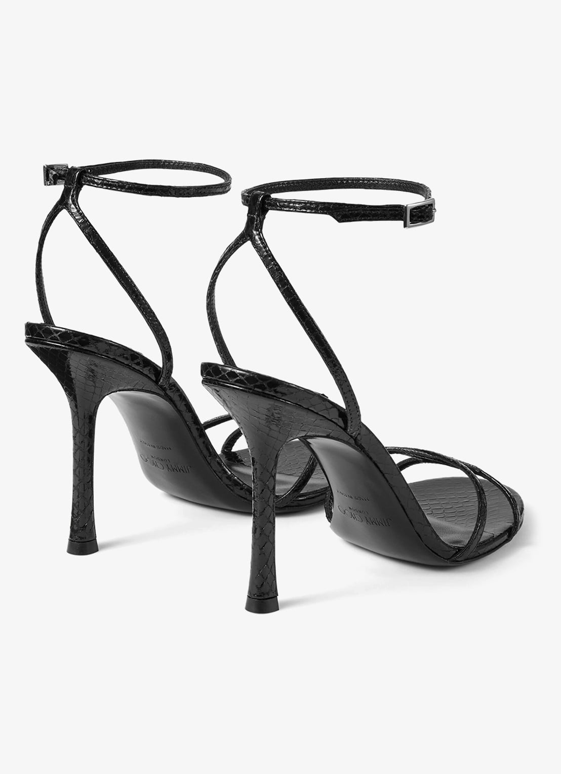 Jimmy Choo 1998 Leo 100 sandalette van geitenleer met slangenstructuur - achterkant 5 zwart