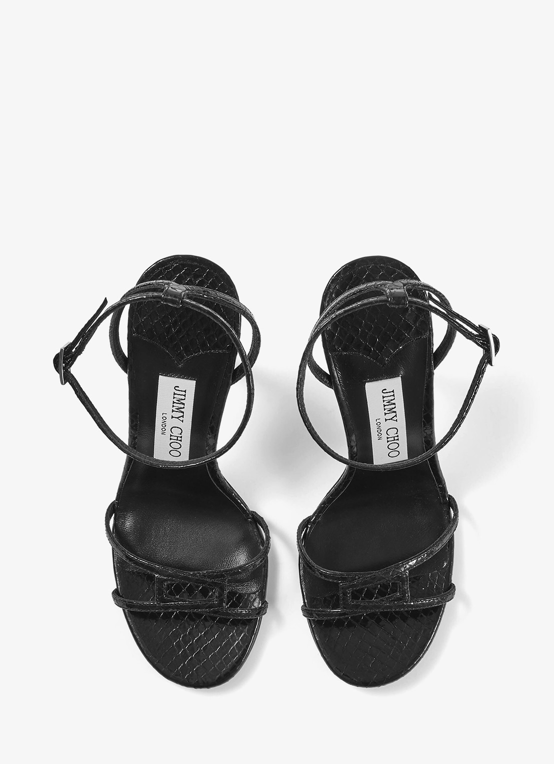 Jimmy Choo 1998 Leo 100 sandalette van geitenleer met slangenstructuur - detail 3 zwart