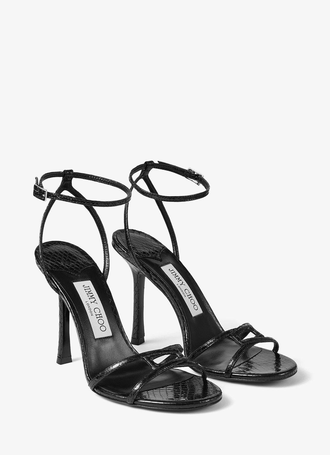 Jimmy Choo 1998 Leo 100 sandalette van geitenleer met slangenstructuur - voorkant 2 zwart