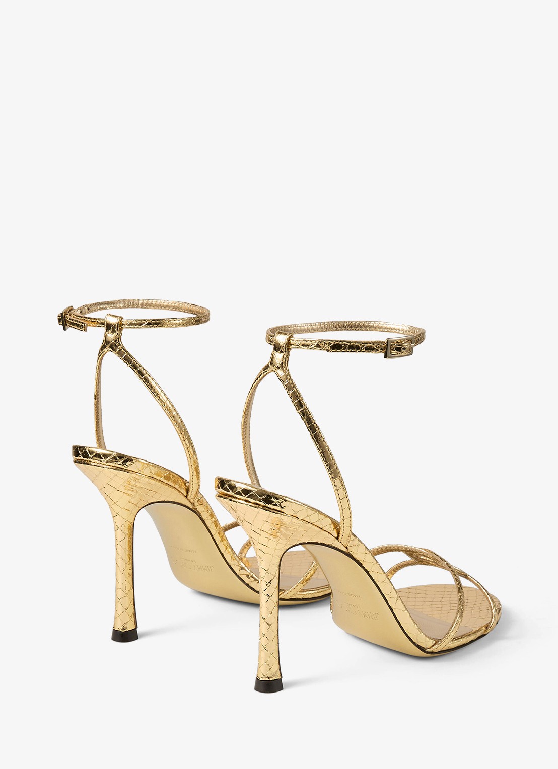 Jimmy Choo 1998 Leo 100 sandalette van geitenleer met slangenstructuur - achterkant 5 goud