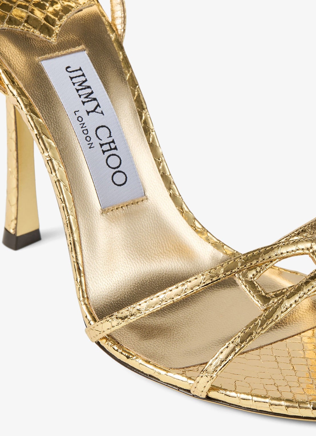 Jimmy Choo 1998 Leo 100 sandalette van geitenleer met slangenstructuur - detail 2 goud