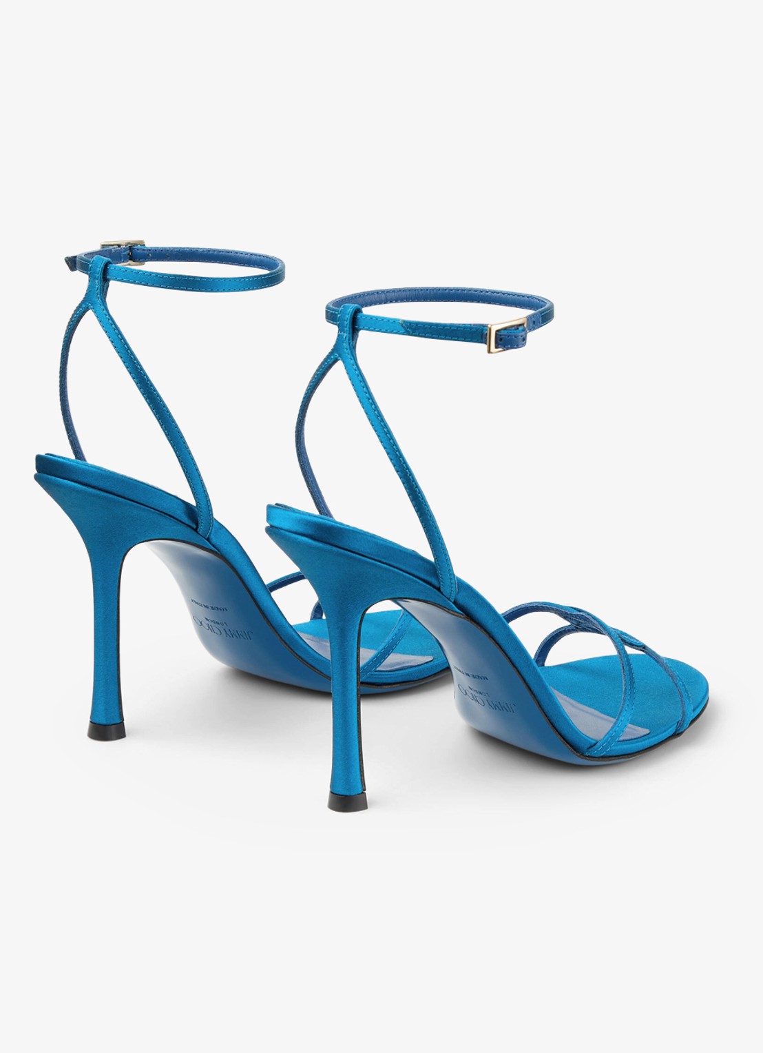 Jimmy Choo 1998 Leo 100 sandalette van satijn - achterkant blauw