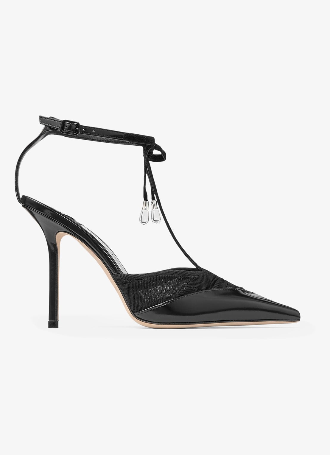 Jimmy Choo Afia/Mesh 100 sandalette van lamsleer met mesh details - voorkant zwart