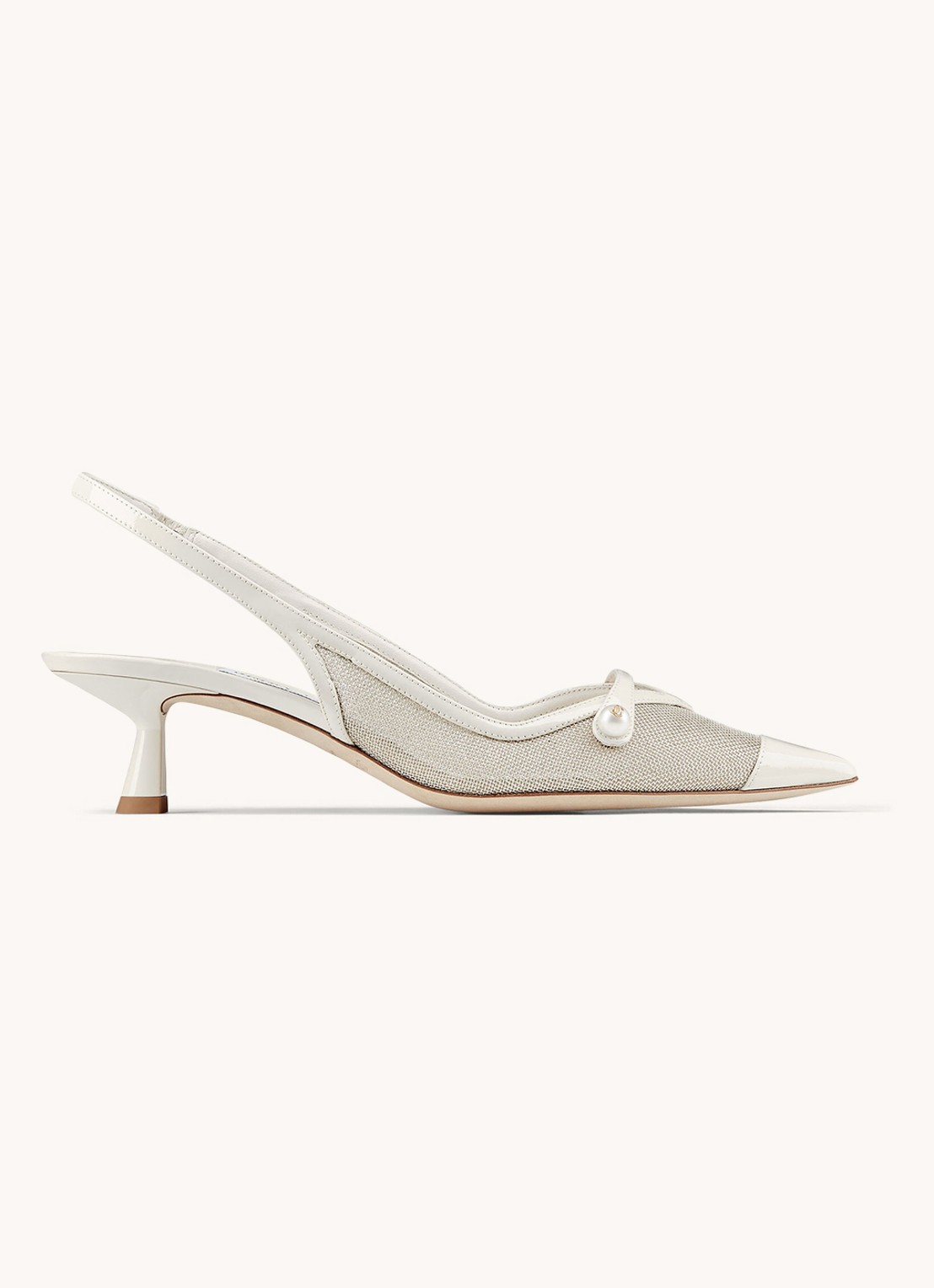 Jimmy Choo Amita 45 slingback met kalfsleren details - voorkant gebroken wit