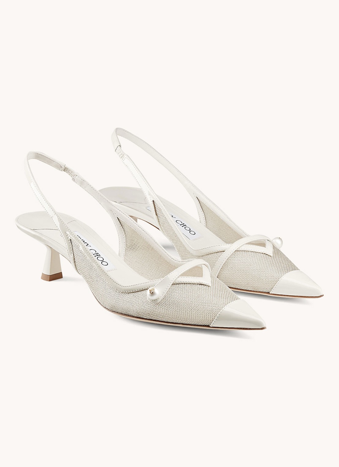 Jimmy Choo Amita 45 slingback met kalfsleren details - voorkant 2 gebroken wit