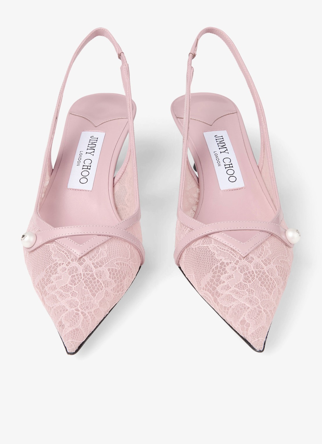Jimmy Choo Amita 45 slingback van kant met leren details - detail 2 roze