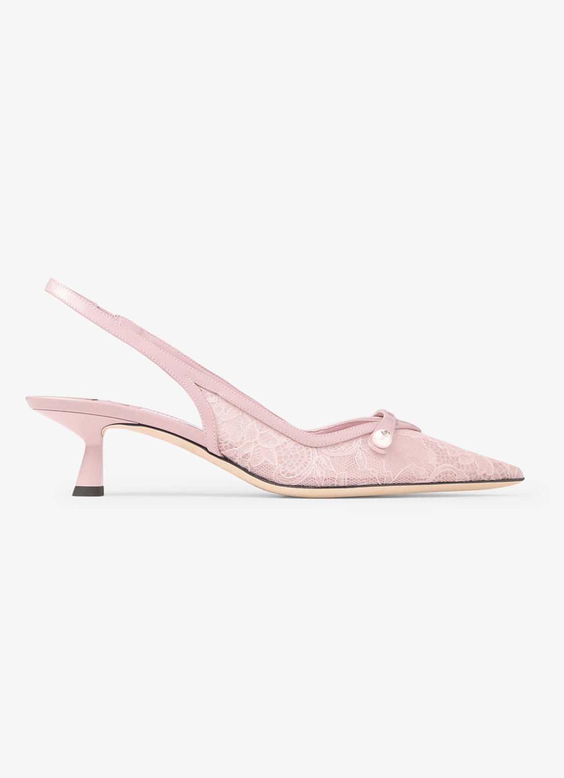 Jimmy Choo Amita 45 slingback van kant met leren details - voorkant 4 roze