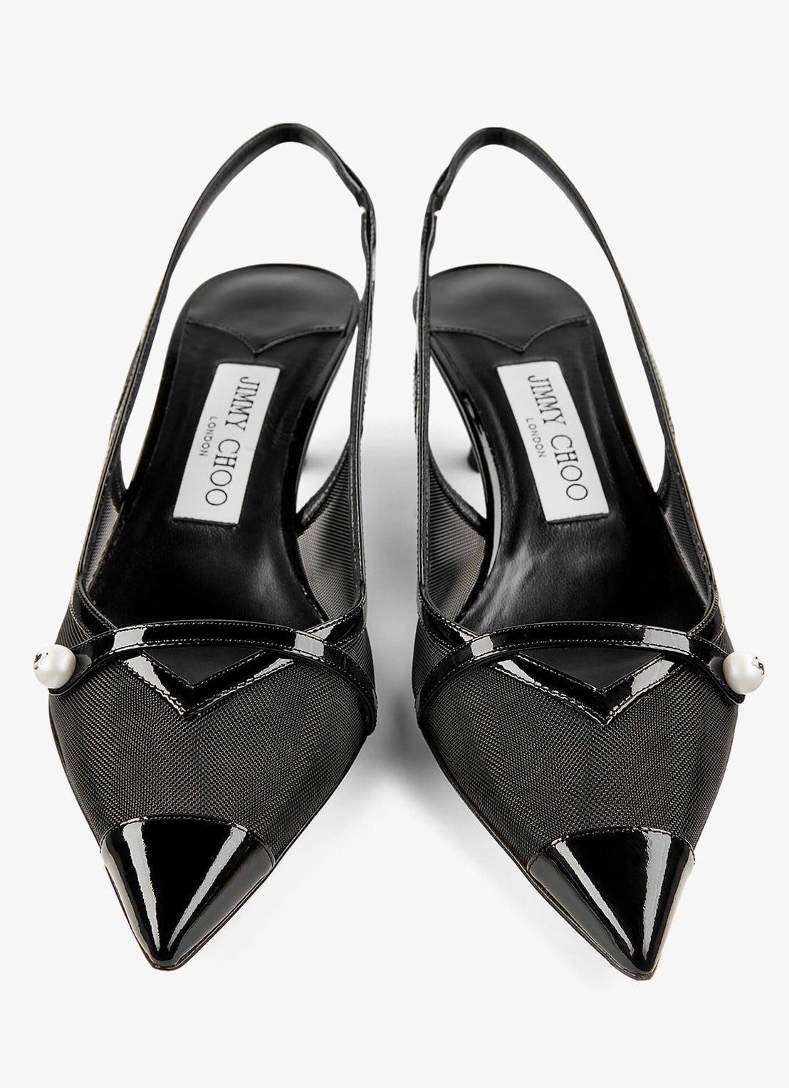 Jimmy Choo Amita 45 slingback van lakleer met mesh details - detail 2 zwart