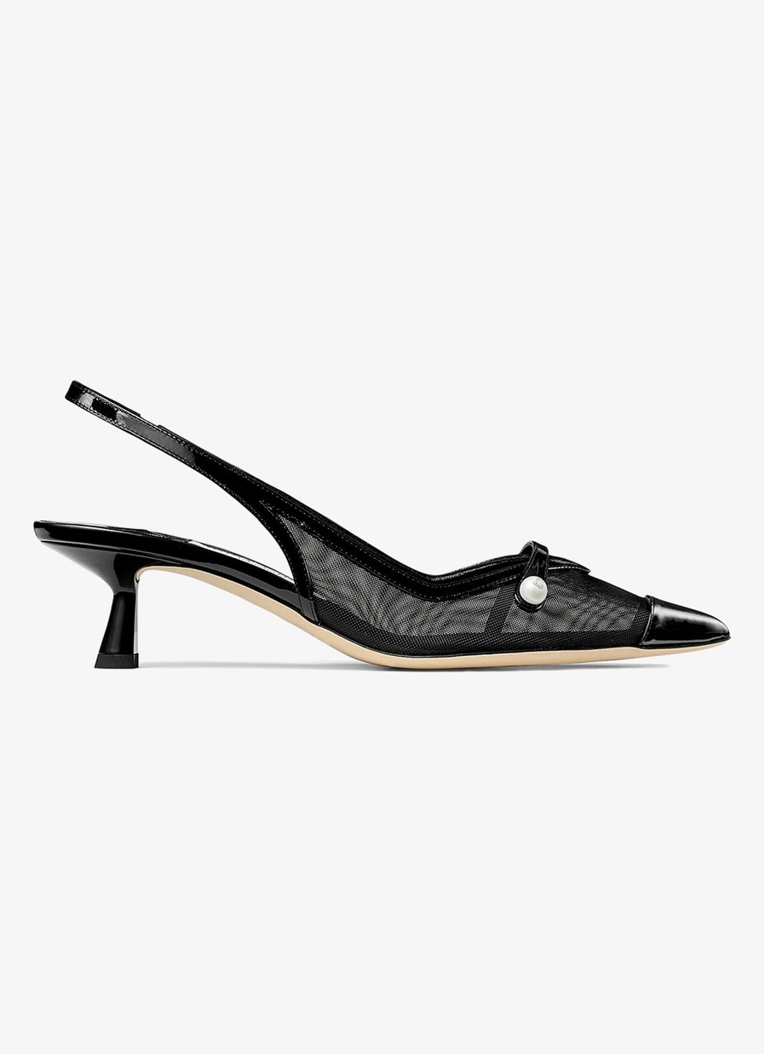 Jimmy Choo Amita 45 slingback van lakleer met mesh details - voorkant 4 zwart
