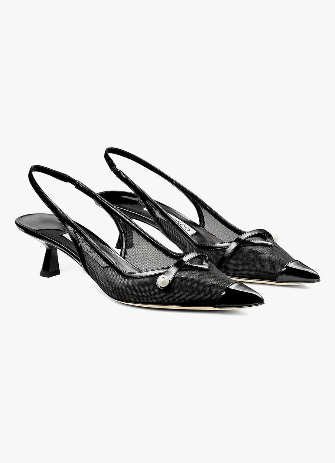 Jimmy Choo Amita 45 slingback van lakleer met mesh details - voorkant 5 zwart