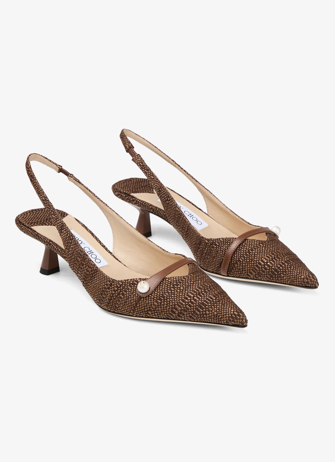 Jimmy Choo Amita 45 slingback van raffia met leren details - detail 4 bruin
