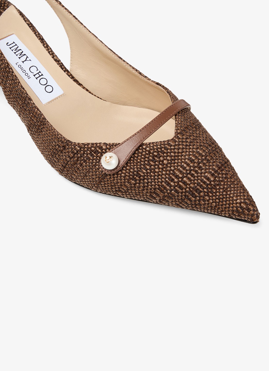Jimmy Choo Amita 45 slingback van raffia met leren details - detail 6 bruin