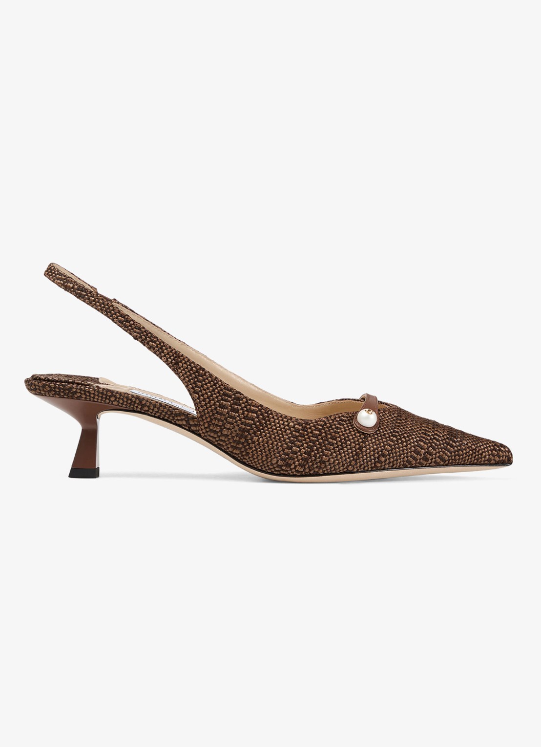Jimmy Choo Amita 45 slingback van raffia met leren details - voorkant 2 bruin