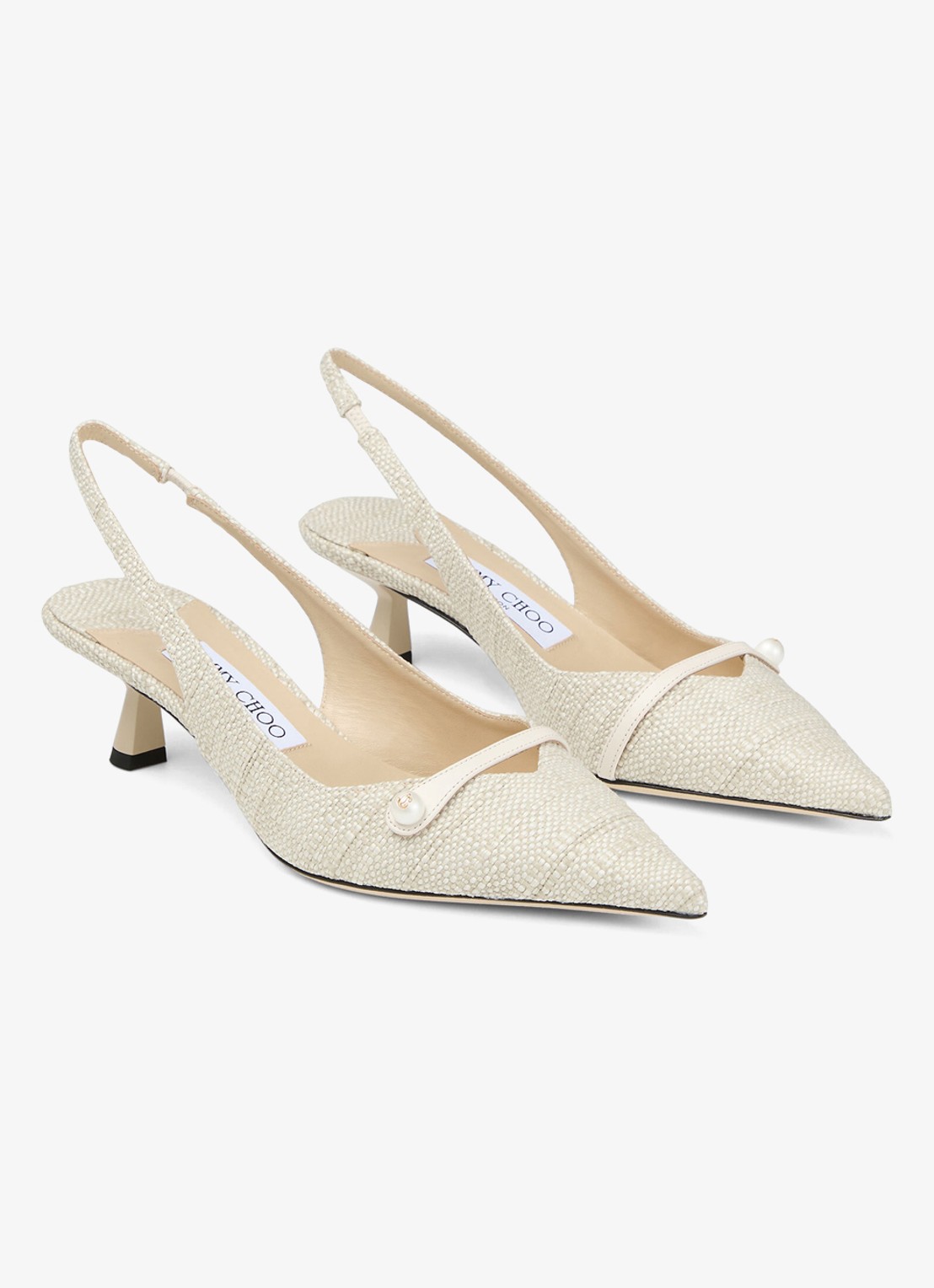 Jimmy Choo Amita 45 slingback van raffia met leren details - detail beige