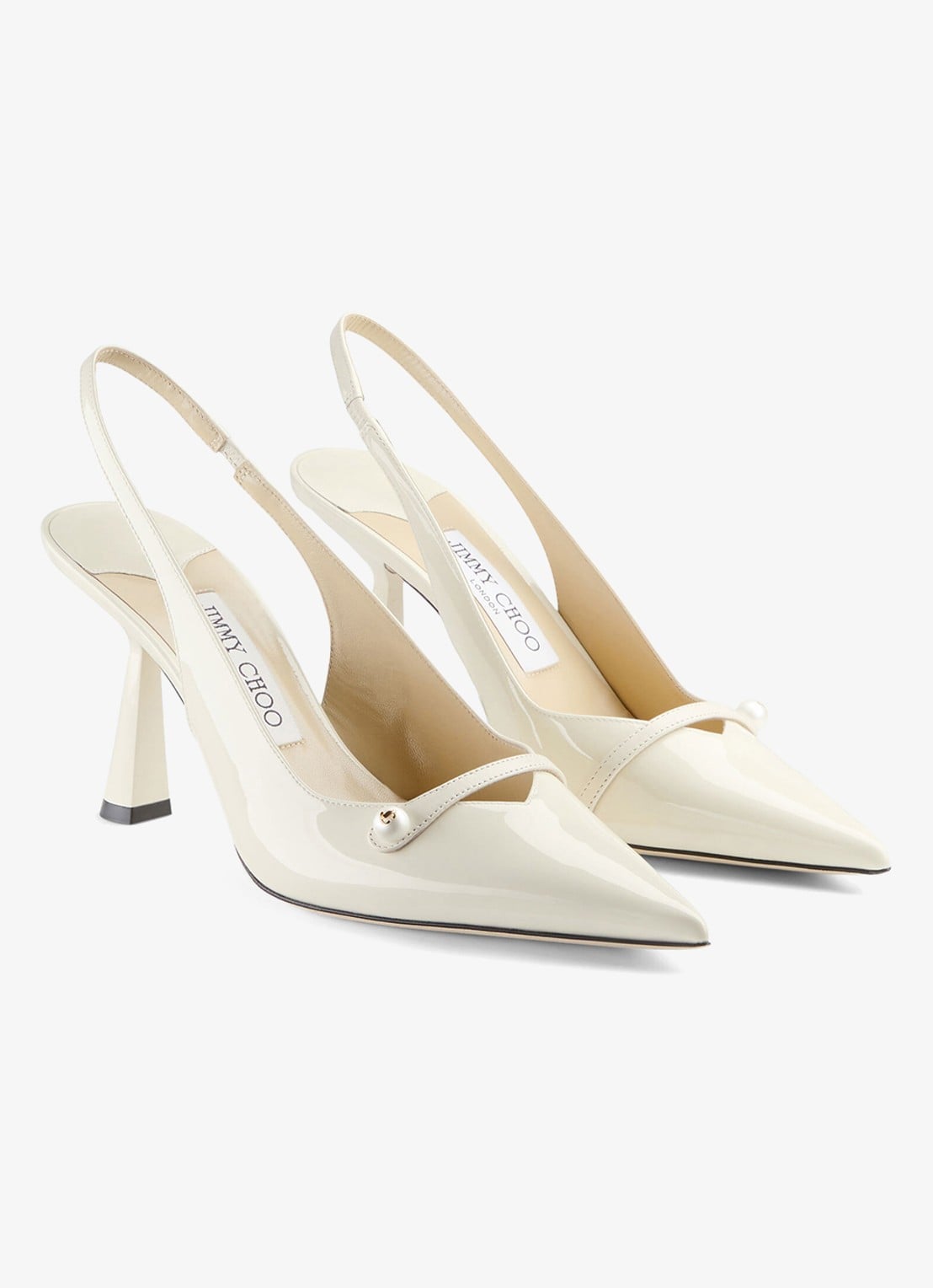 Jimmy Choo Amita 85 slingback van lakleer - voorkant 2 gebroken wit