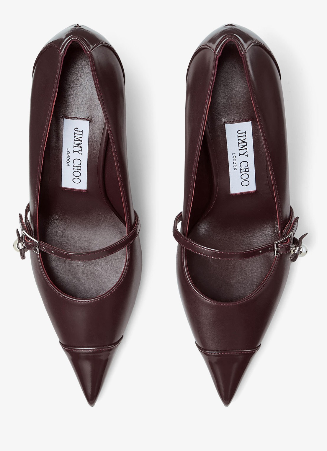 Jimmy Choo Aren 65 pump van kalfsleer - detail bordeauxrood