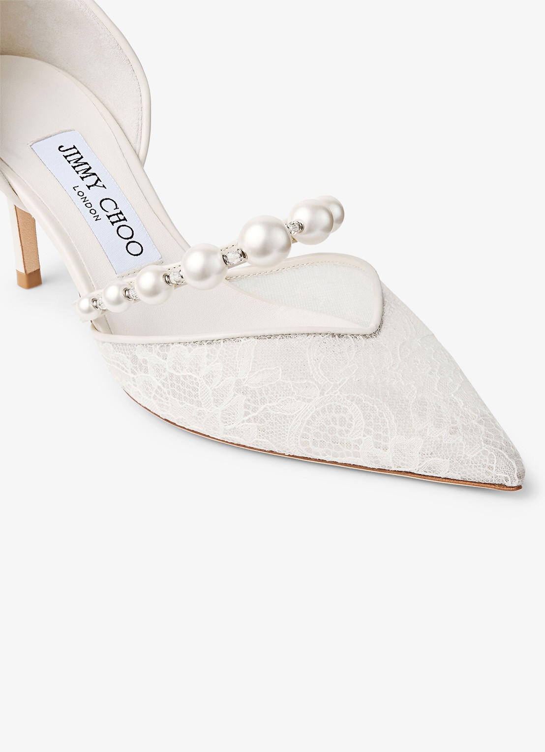 Jimmy Choo Aurelie 65 pump van kant met leren details - detail 2 wit