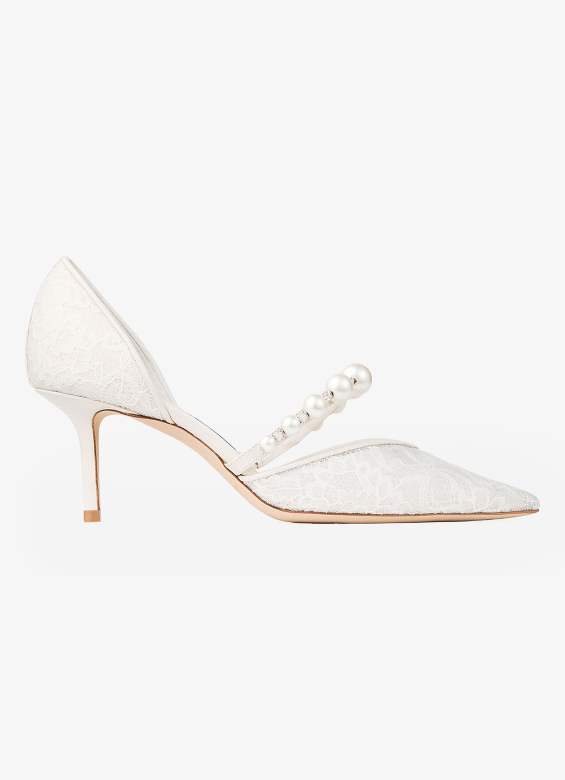 Jimmy Choo Aurelie 65 pump van kant met leren details - voorkant 3 wit