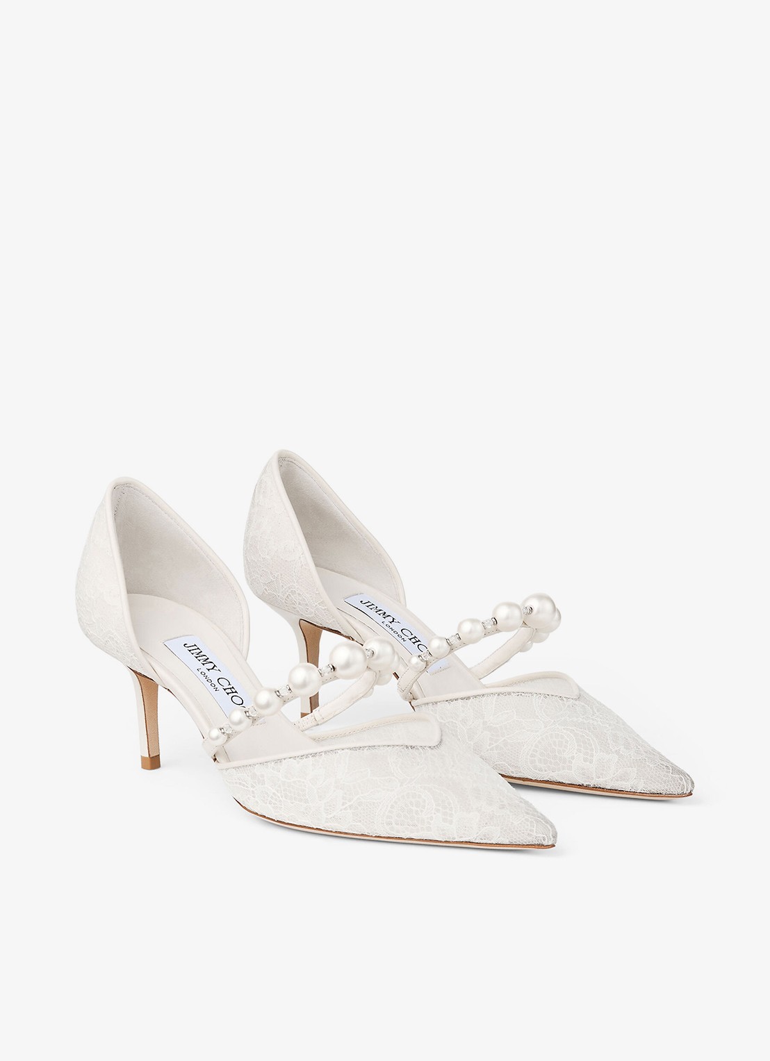 Jimmy Choo Aurelie 65 pump van kant met leren details - voorkant 4 wit