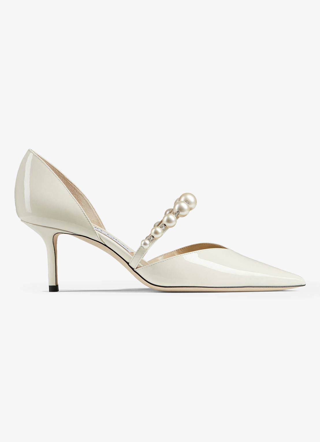 Jimmy Choo Aurelie 65 pump van lakleer met imitatieparels - voorkant 3 ivoor