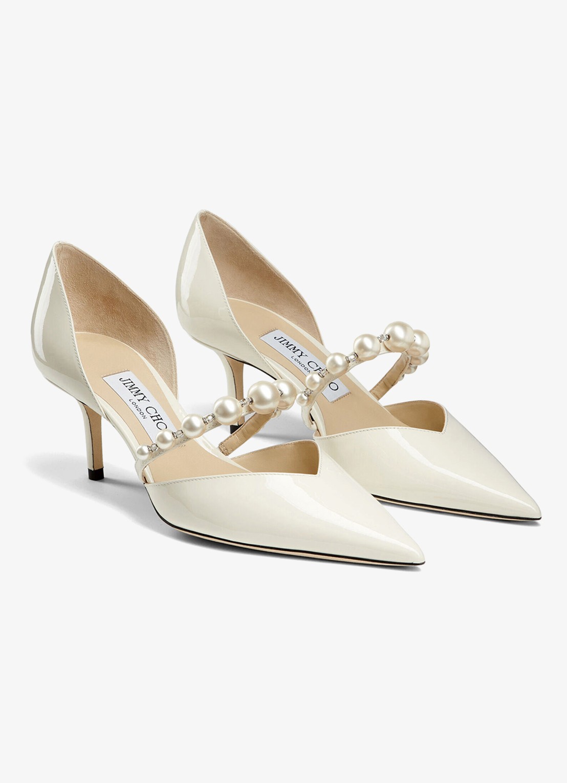 Jimmy Choo Aurelie 65 pump van lakleer met imitatieparels - voorkant 4 ivoor