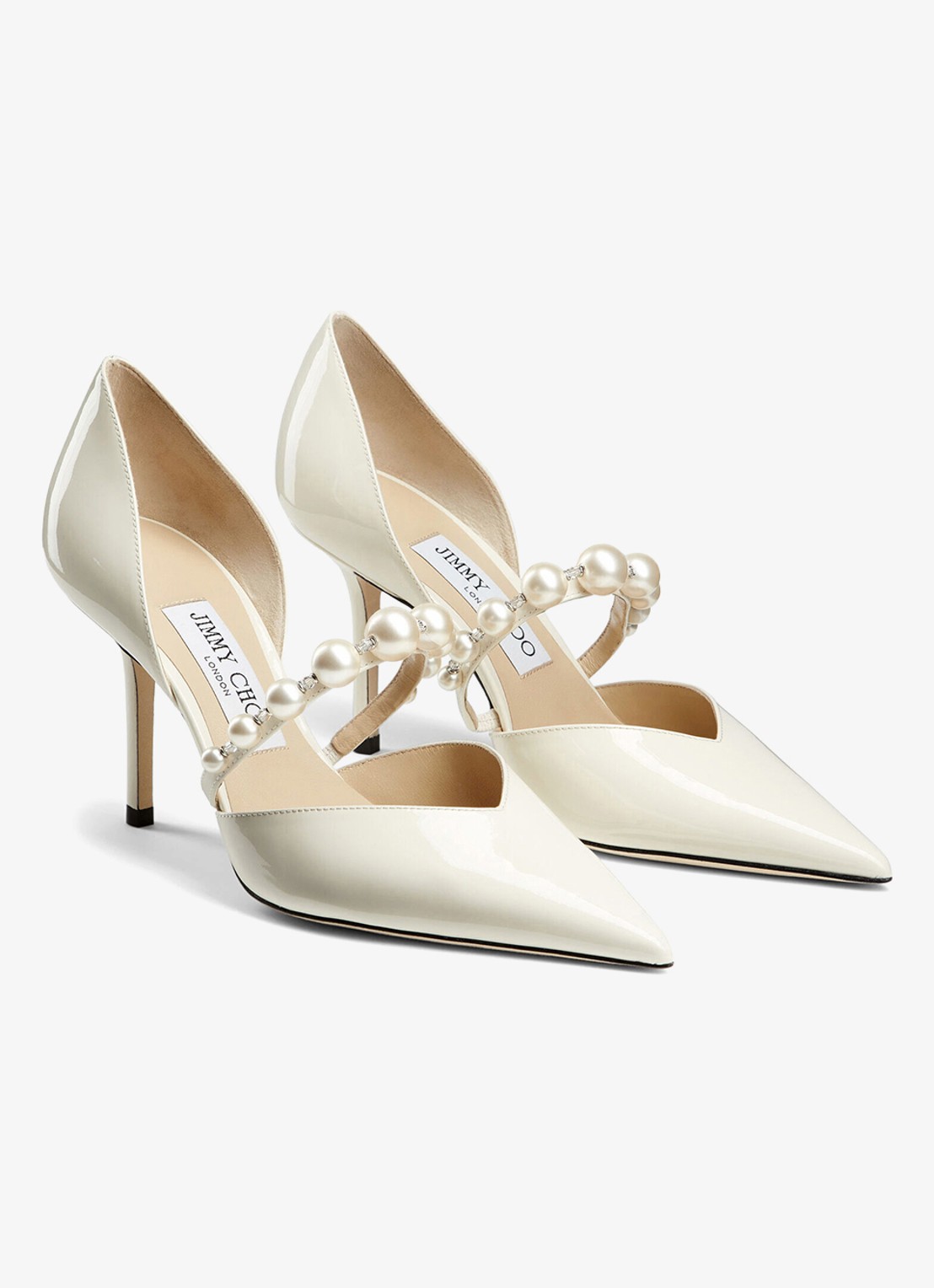 Jimmy Choo Aurelie 85 pump van lakleer met imitatieparels - voorkant 4 wit