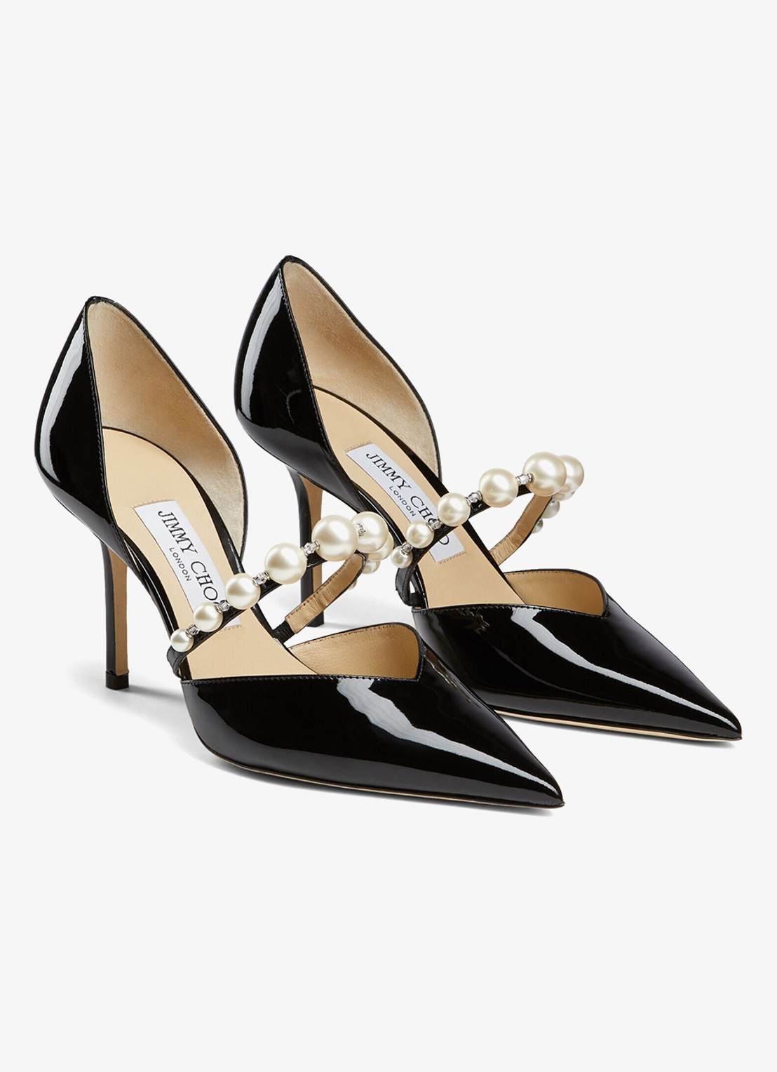 Jimmy Choo Aurelie 85 pump van lakleer met imitatieparels - voorkant 2 zwart