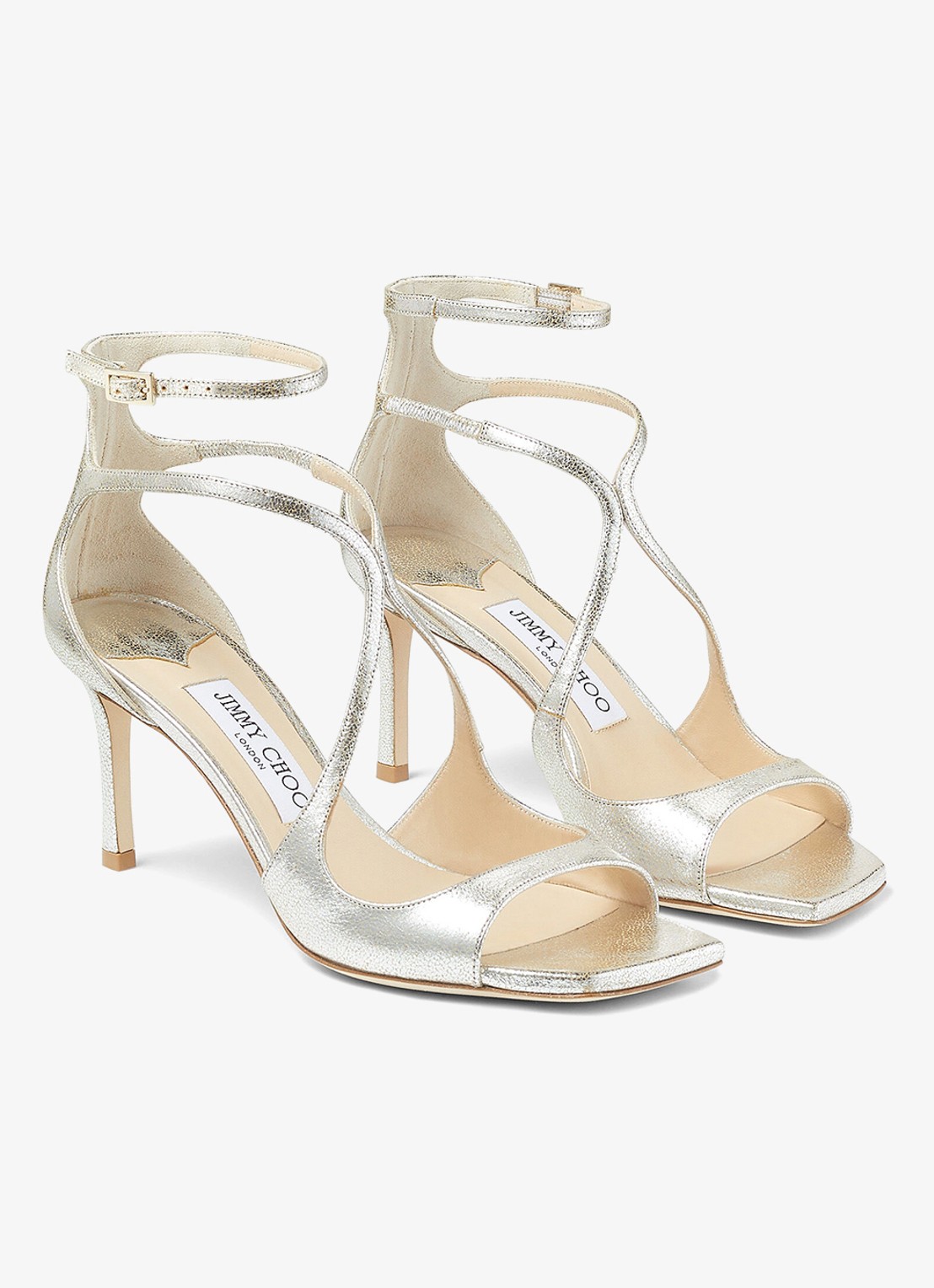 Jimmy Choo Azia 75 sandalette van leer met metallic finish - voorkant 3 zilver
