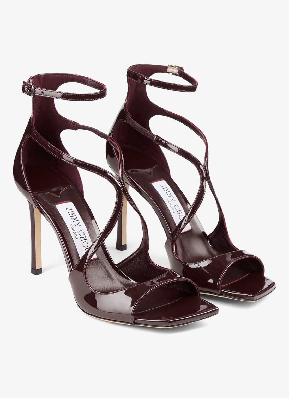 Jimmy Choo Azia 95 sandalette van lakleer - voorkant 3 deep merlot