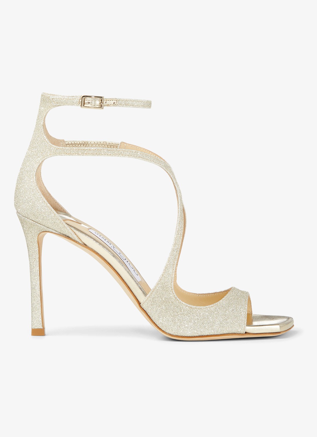 Jimmy Choo Azia 95 sandalette van leer met glitter - voorkant zilver