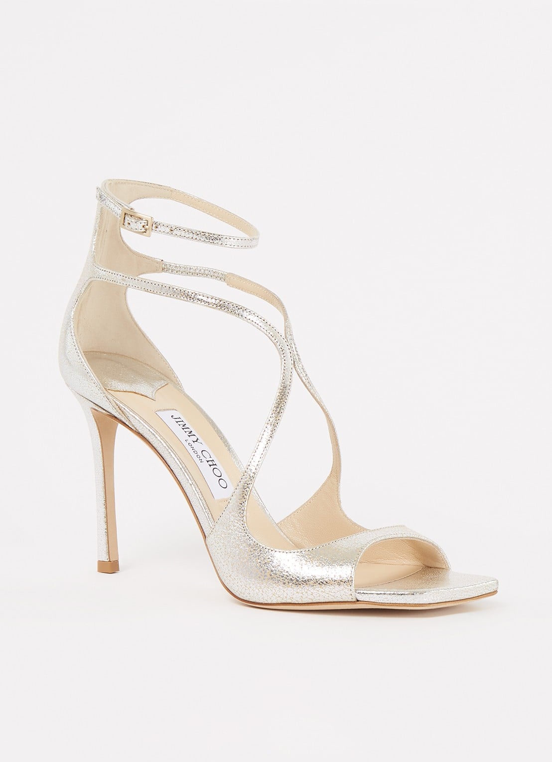 Jimmy Choo Azia 95 sandalette van leer met metallic finish - voorkant 6 zilver