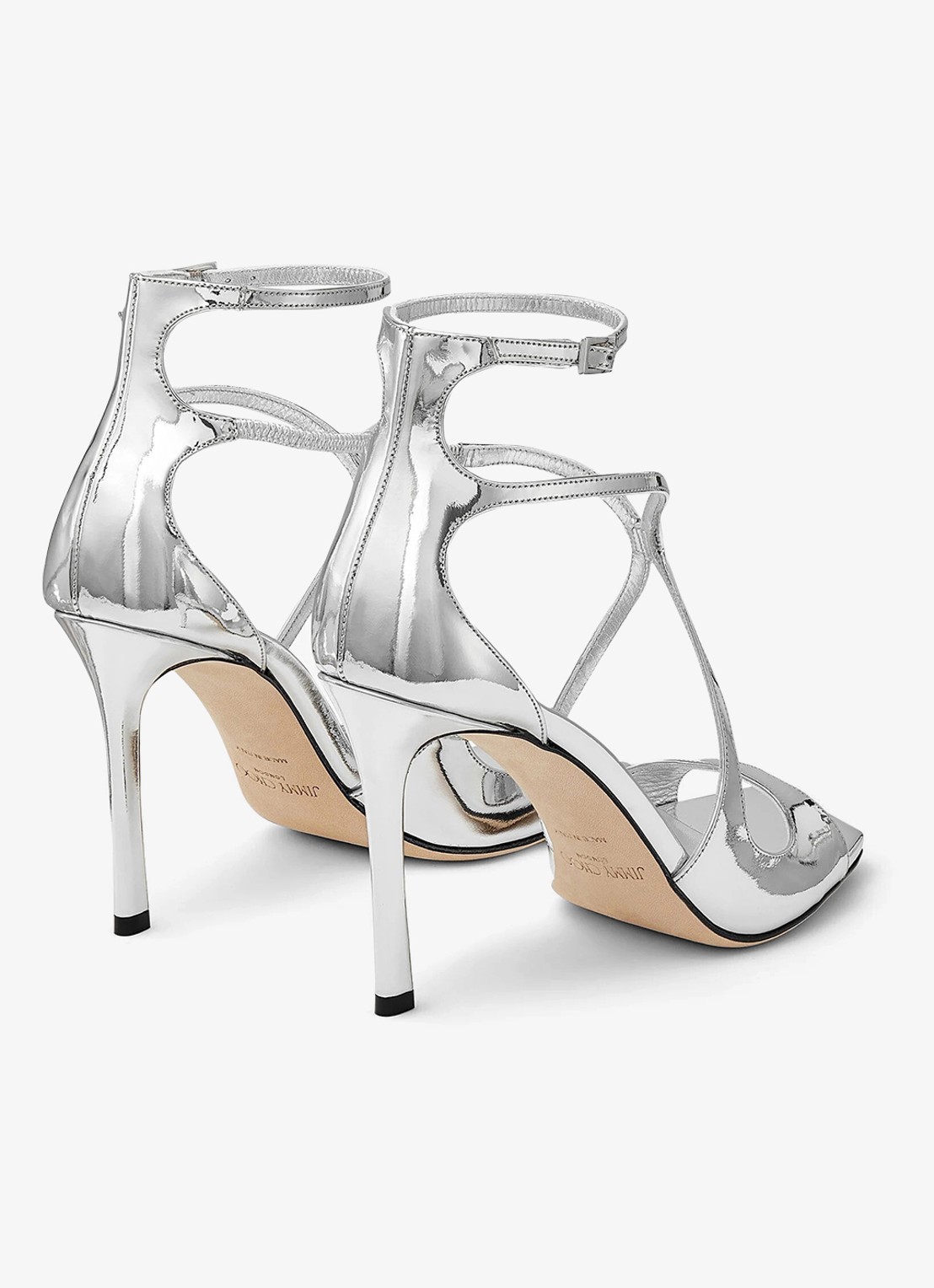 Jimmy Choo Azia 95 sandalette van leer met metallic finish - achterkant 4 zilver