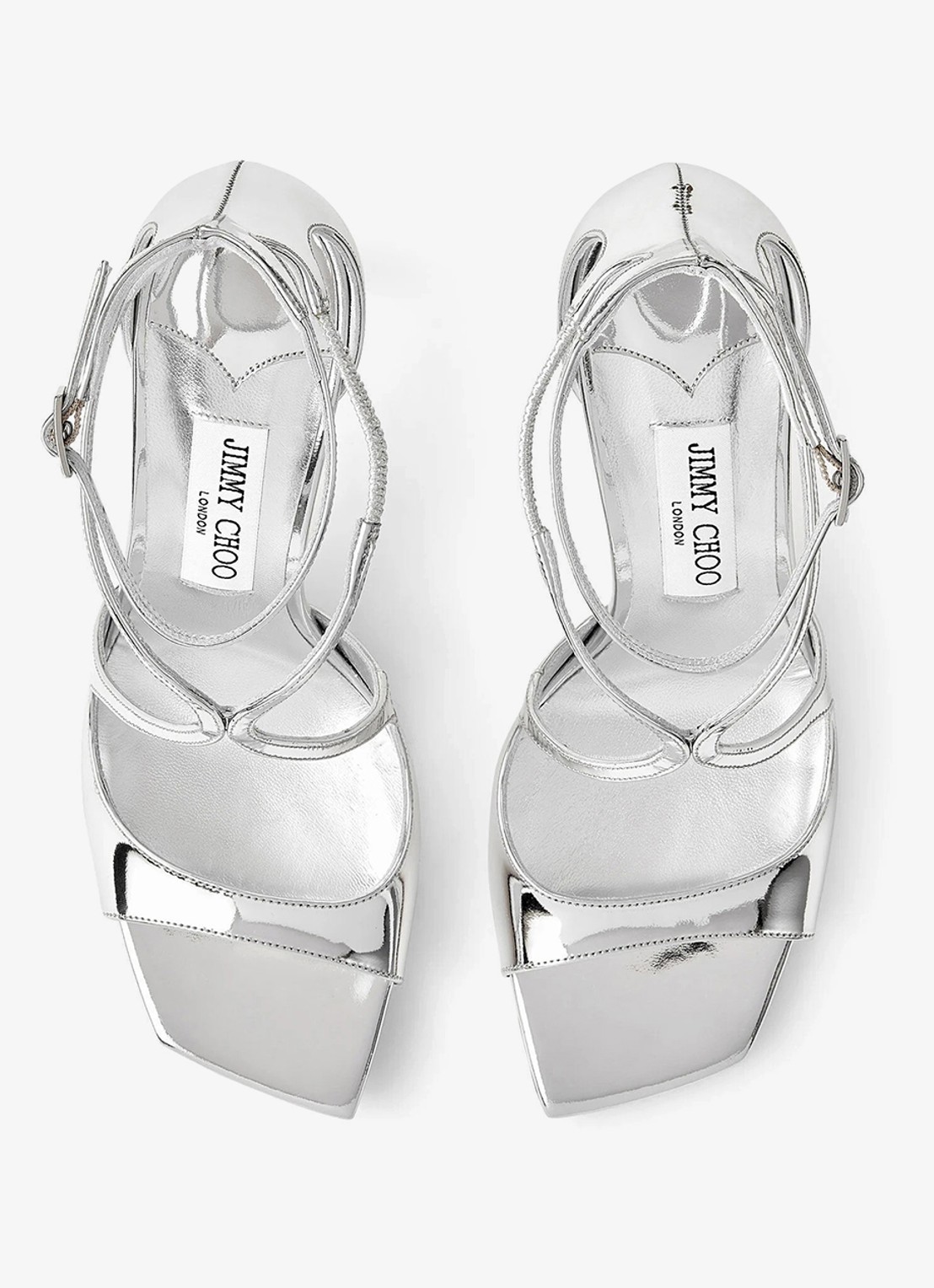 Jimmy Choo Azia 95 sandalette van leer met metallic finish - detail zilver