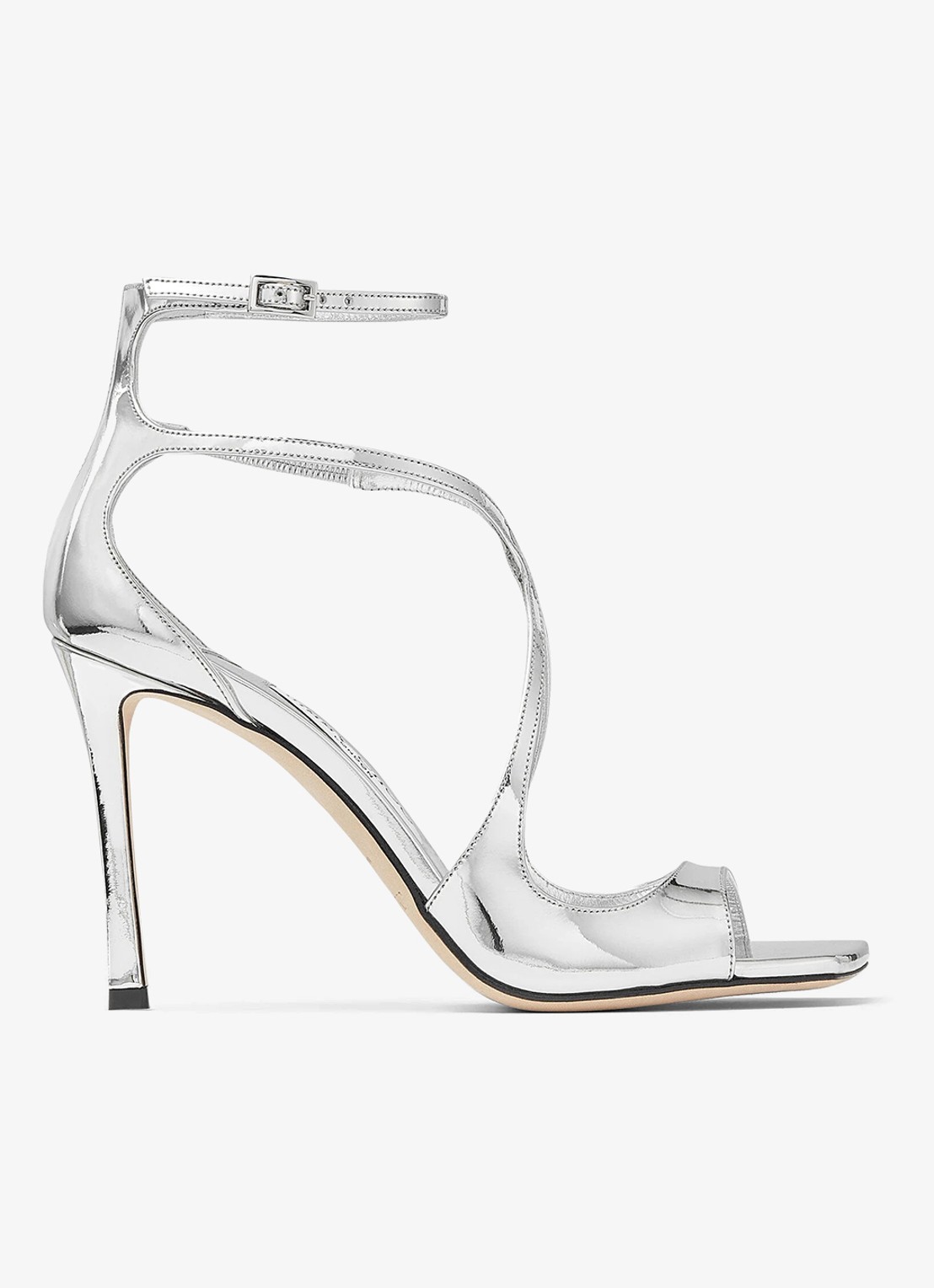 Jimmy Choo Azia 95 sandalette van leer met metallic finish - voorkant 3 zilver