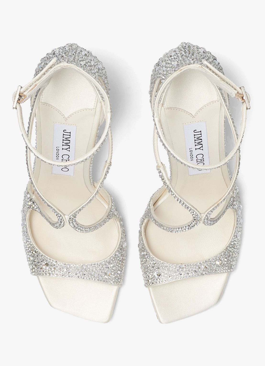 Jimmy Choo Azia 95 sandalette van satijn met strass - detail 4 zilver