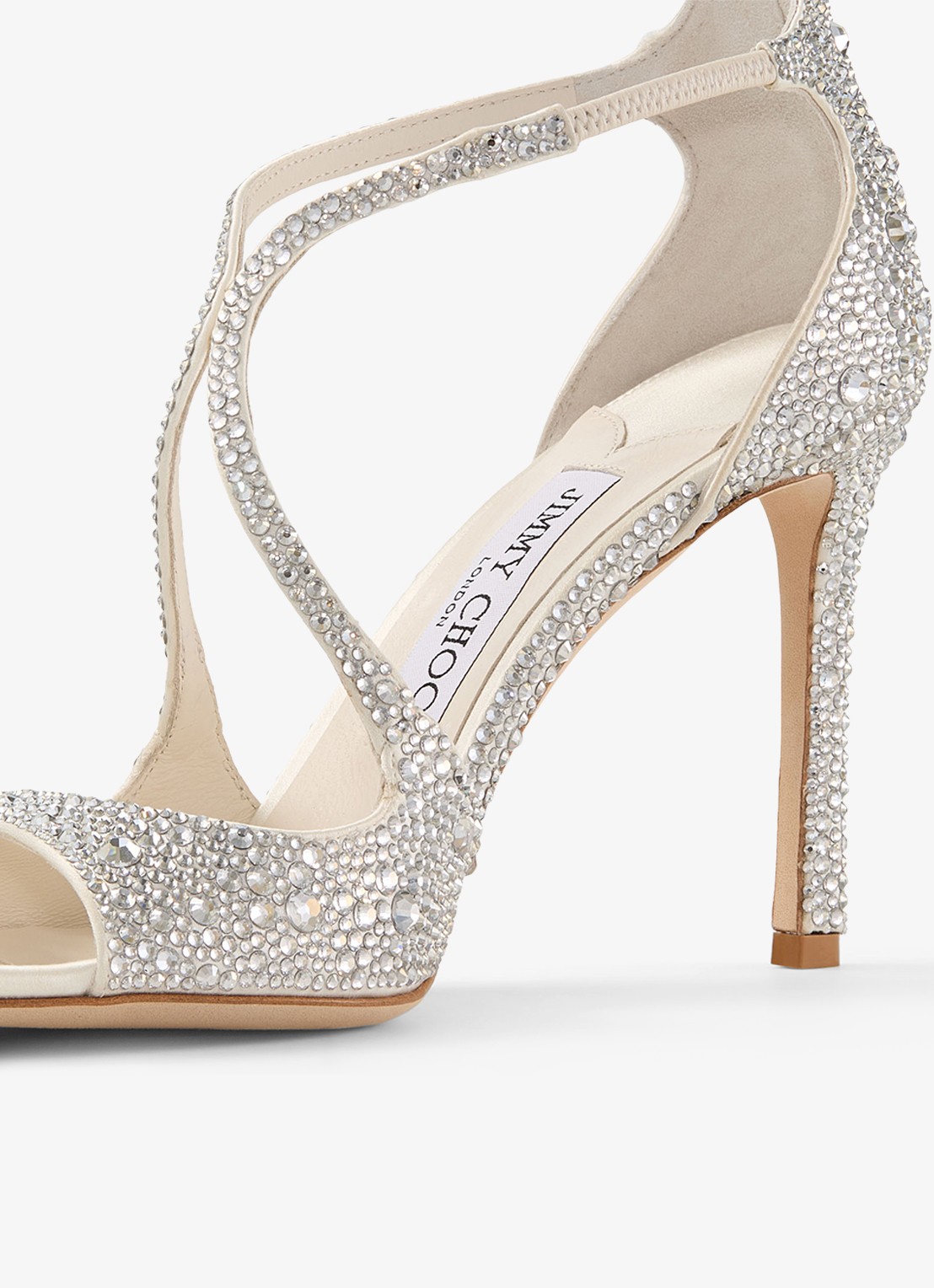 Jimmy Choo Azia 95 sandalette van satijn met strass - detail 5 zilver