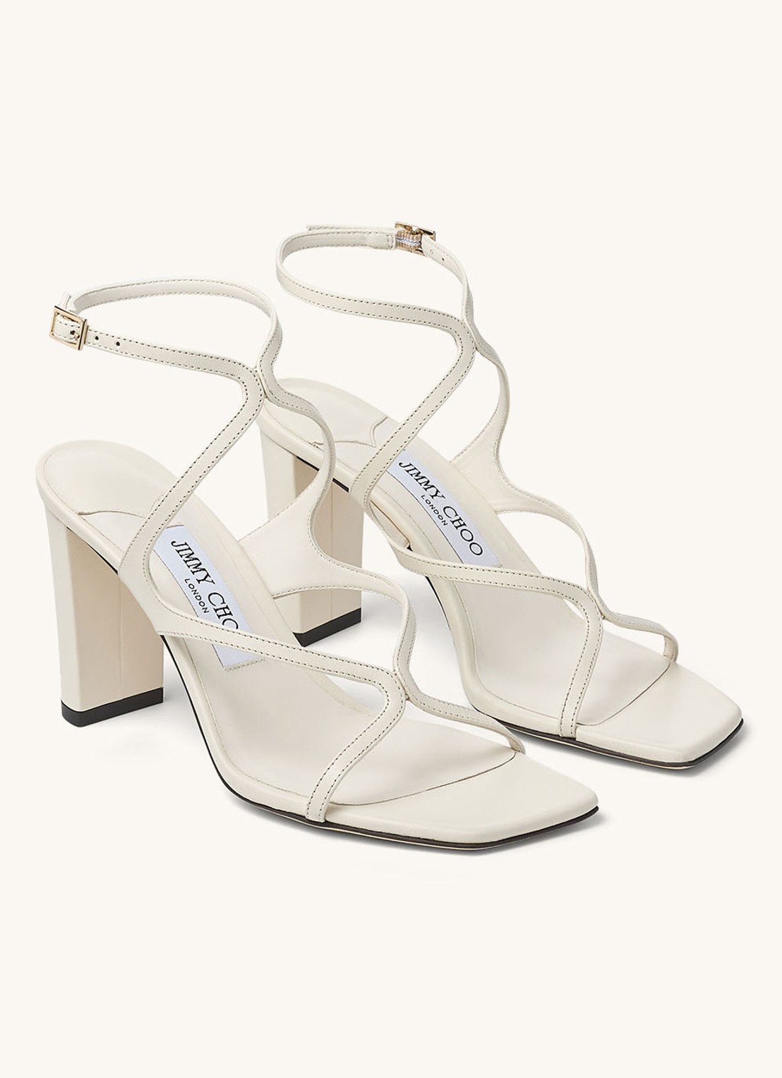 Jimmy Choo Azie 85 sandalette van lamsleer - voorkant 2 gebroken wit