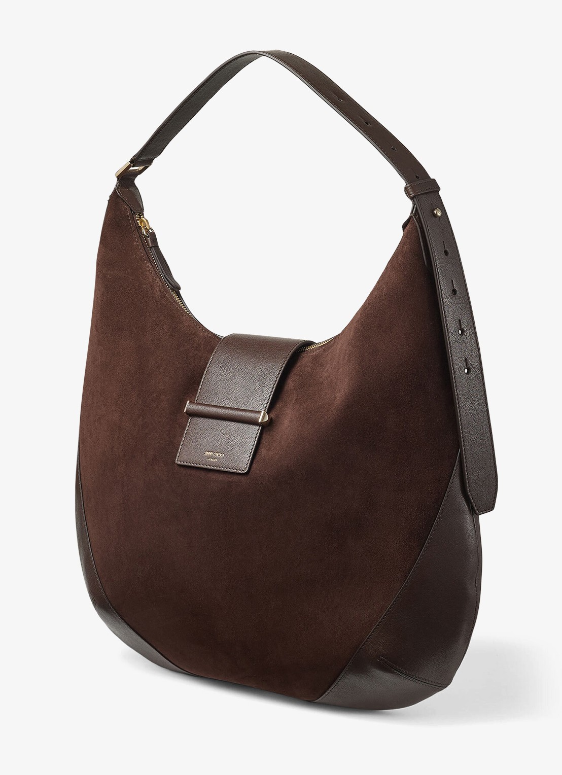 Jimmy Choo Bar Hobo/M schoudertas van suède - voorkant 2 donkerbruin