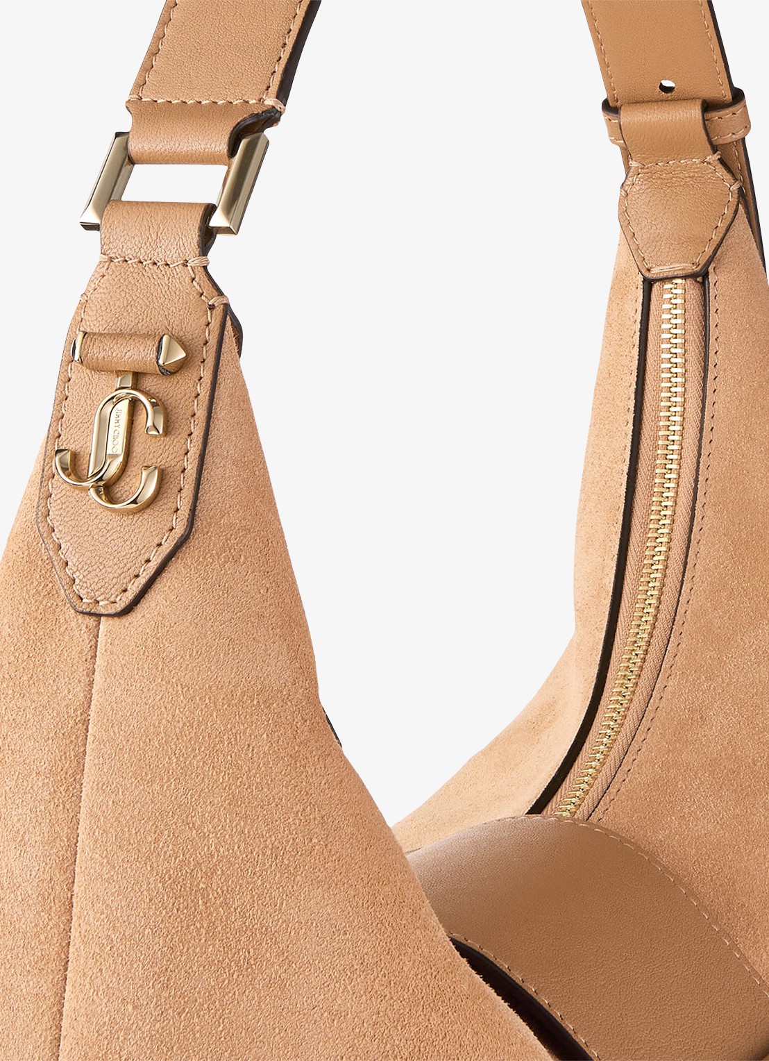 Jimmy Choo Bar Hobo/M schoudertas van suède - detail 3 lichtbruin