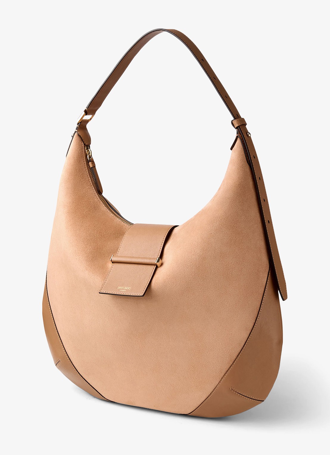 Jimmy Choo Bar Hobo/M schoudertas van suède - voorkant 7 lichtbruin