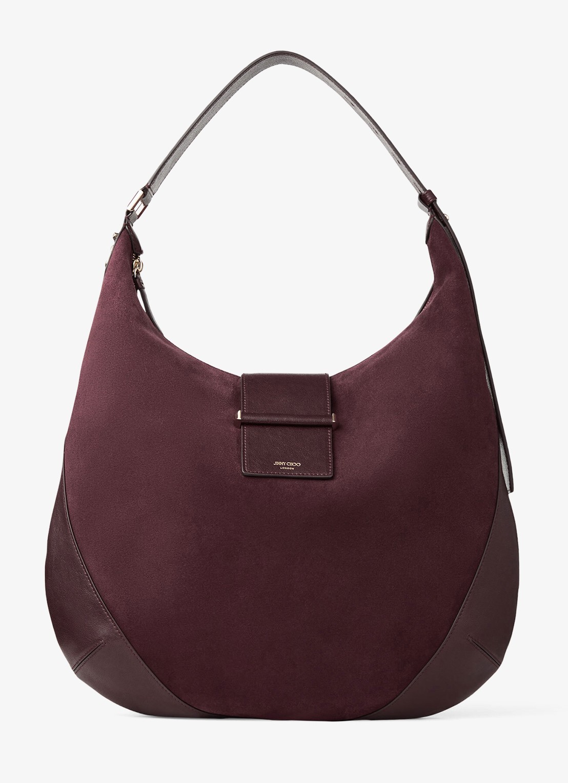 Jimmy Choo Bar Hobo/M schoudertas van suède - voorkant 6 bordeauxrood