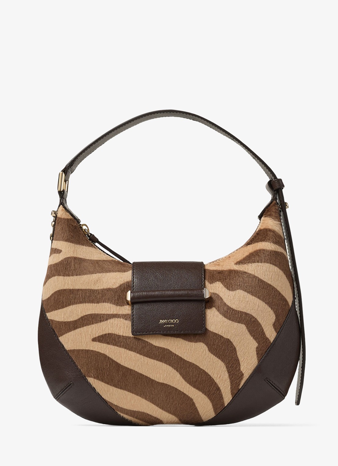 Jimmy Choo Bar Hobo/S schoudertas van kalfsleer met ponyhair - voorkant bruin