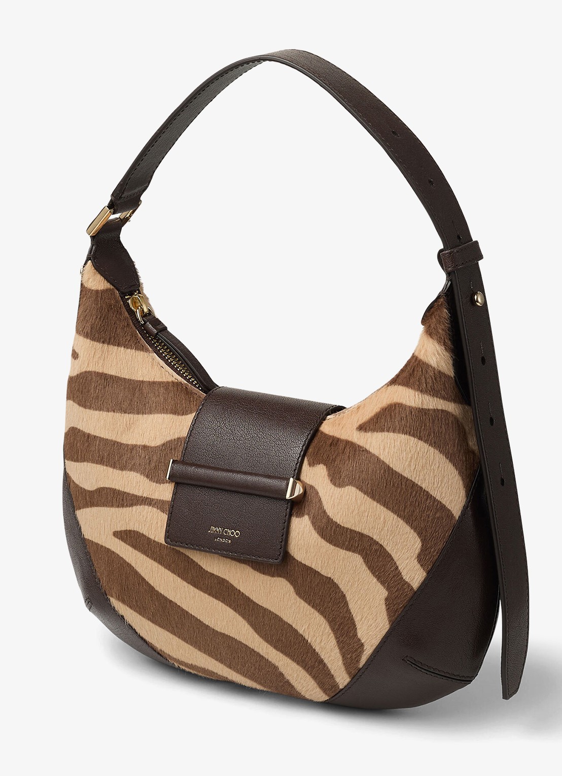 Jimmy Choo Bar Hobo/S schoudertas van kalfsleer met ponyhair - voorkant 2 bruin