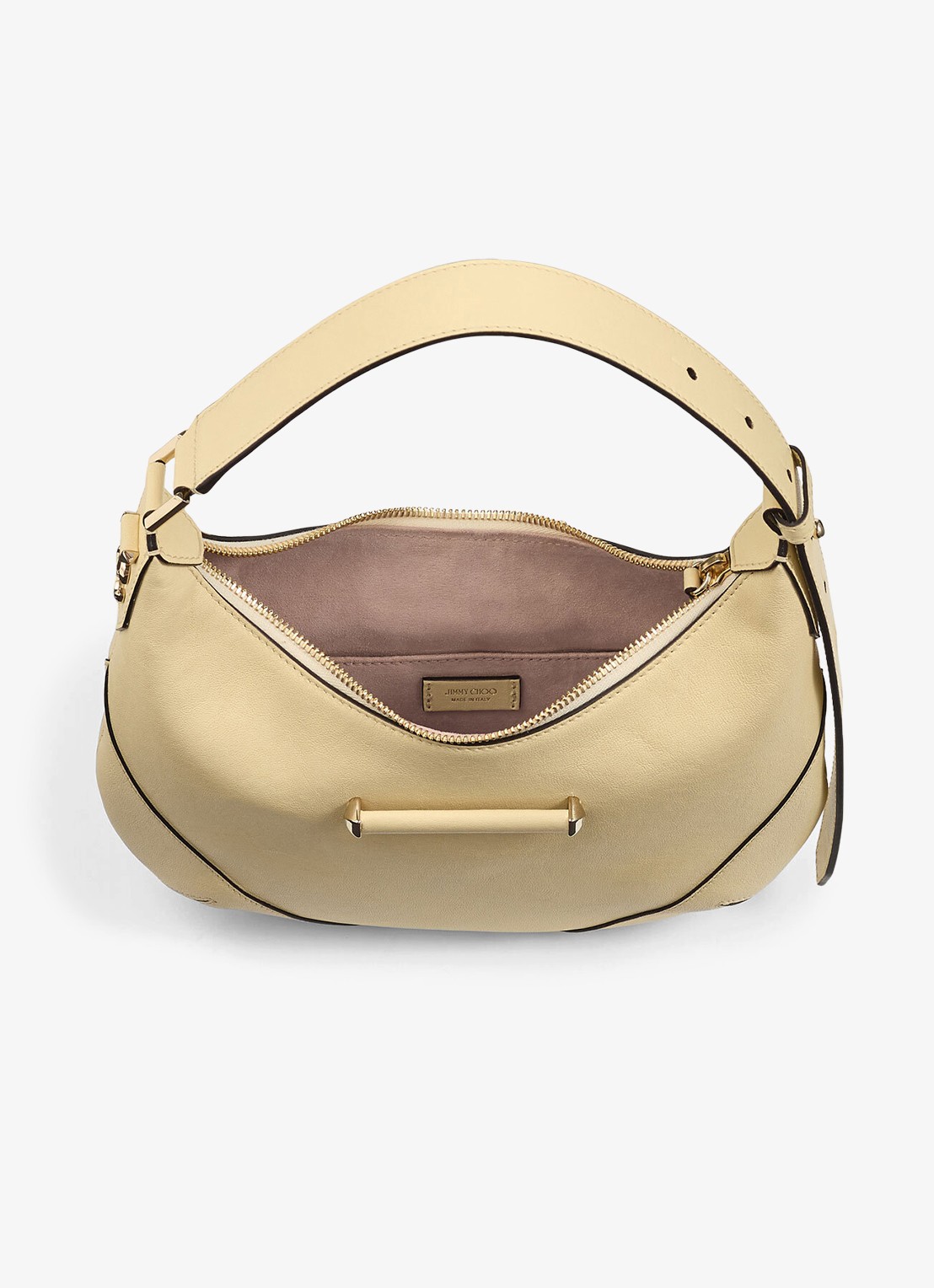 Jimmy Choo Bar Hobo/S schoudertas van lamsleer - detail creme