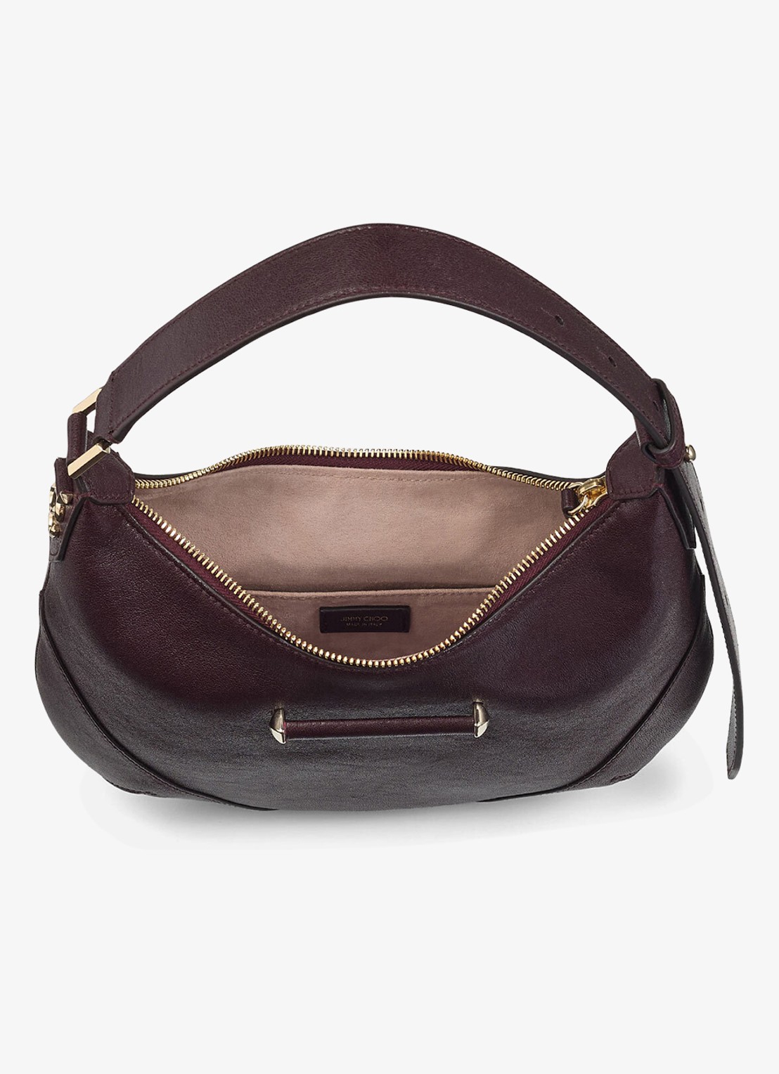Jimmy Choo Bar Hobo/S schoudertas van lamsleer - detail 2 donkerbruin